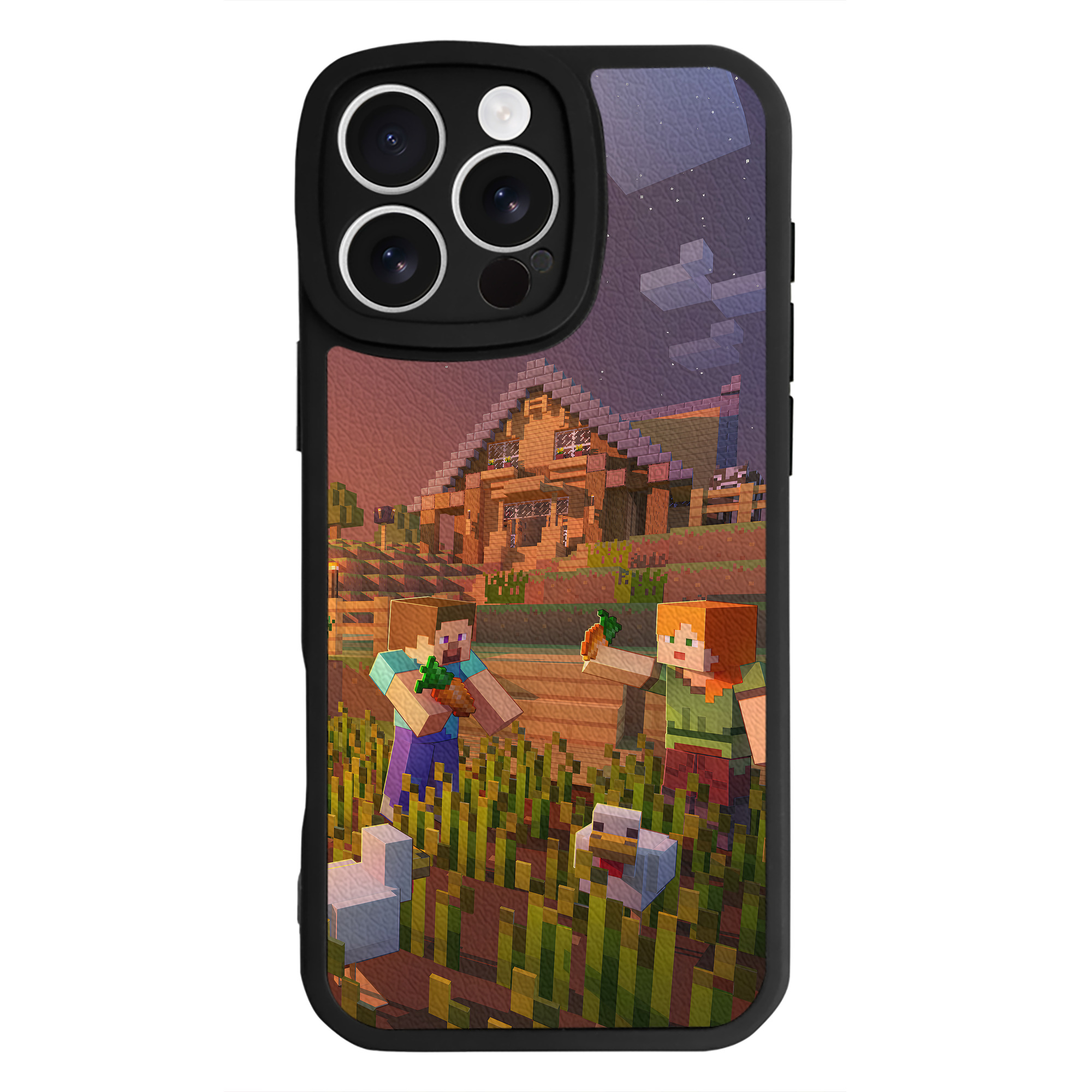 （画像用） マインクラフト ブロックの世界 Minecraft MC Block world 【iPhone 16シリーズ対応】シリコンスマホケース（レザー調） 材質：シリコン